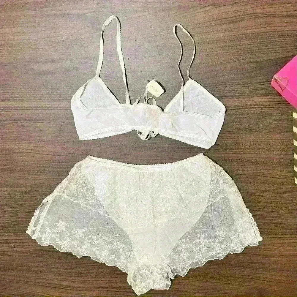 NWT Vintage Victorias Secret 1980s Gold Label Lace Bra Bralette Panties Set Sz M